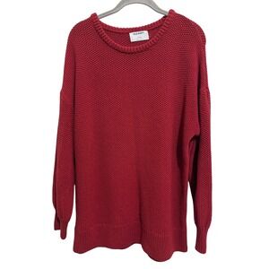 Old Navy Tunic Sweater Womens Large Red Textured Popcorn Knit Crew Neck